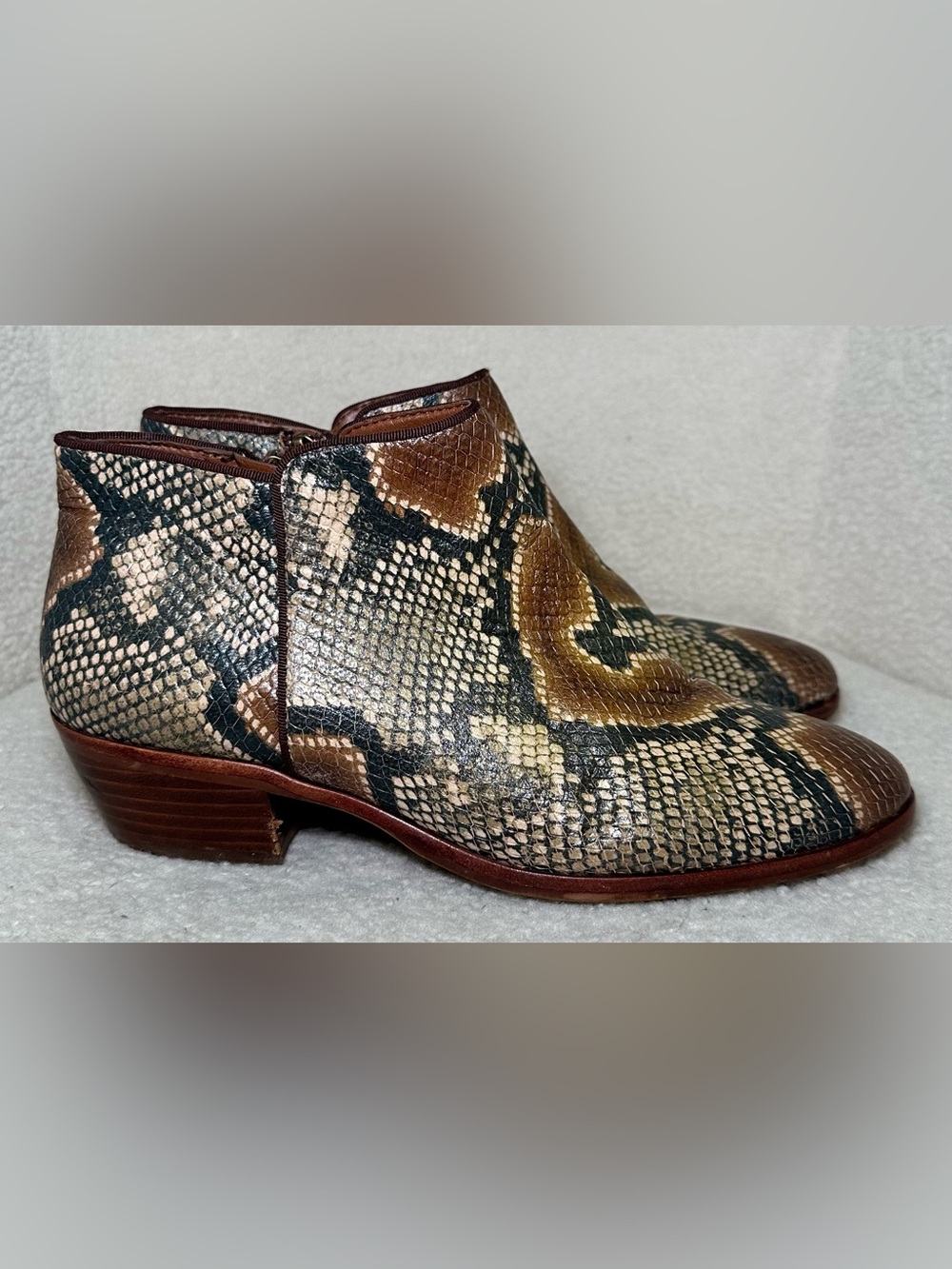 Sam Edelman Walden Snake Print Leather Ankle Booties‎ Western Fall Zip Preppy 8